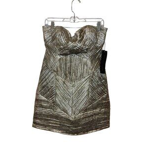 NWT John Paul Ataker Metallic Strapless Cocktail Dress Gold Size 44/10